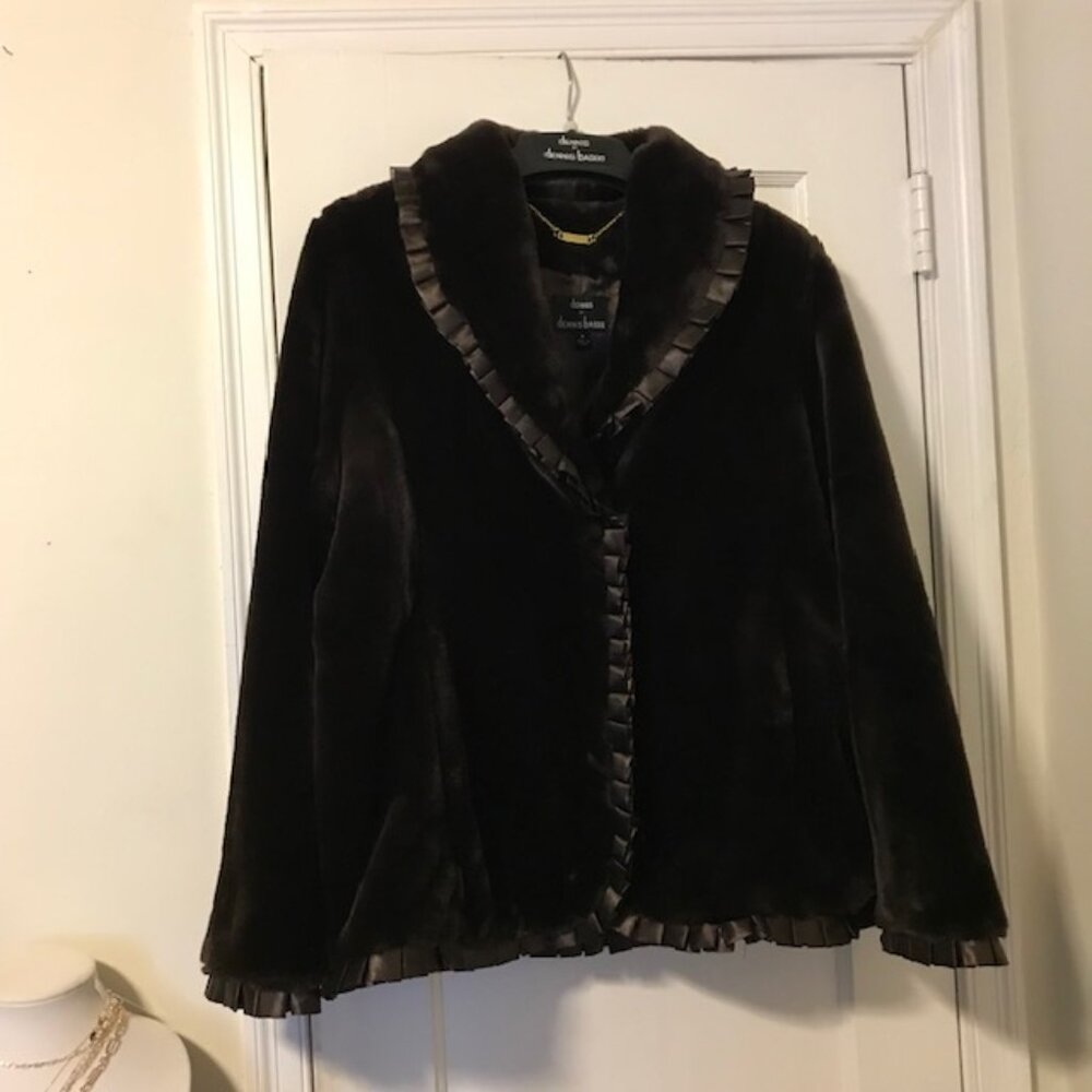 Dennis Basso Brown Faux Fur Coat Size M